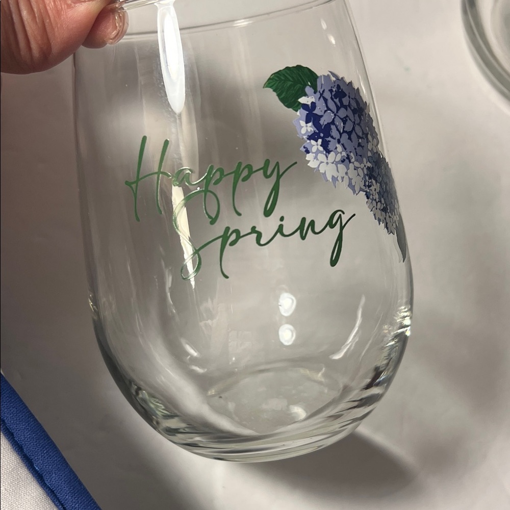 Set of 4 'Happy Spring' Floral Stemless Glasses. Juice glass, water glass, wine - Picture 7 of 9